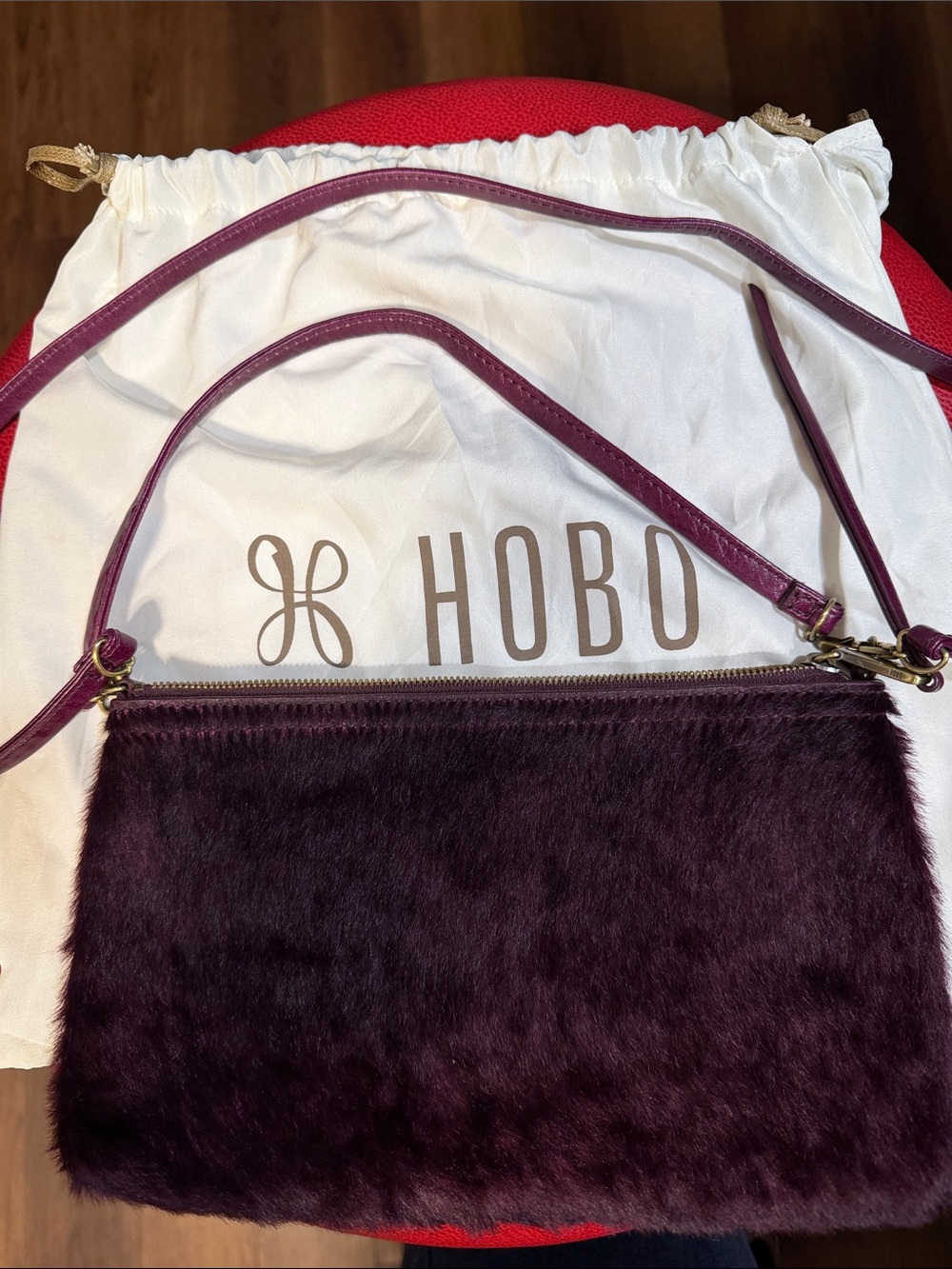 Hobo Darcy plum Hide on Hair crossbody/shoulder bag. EUC